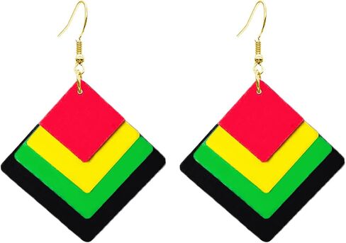 Dreuyet Juneteenth African Earrings for Women African Bohemian Multilayer Colorful Wooden Drop Earring Black History Month Earrings Ethnic Style Jewelry in Kuwait