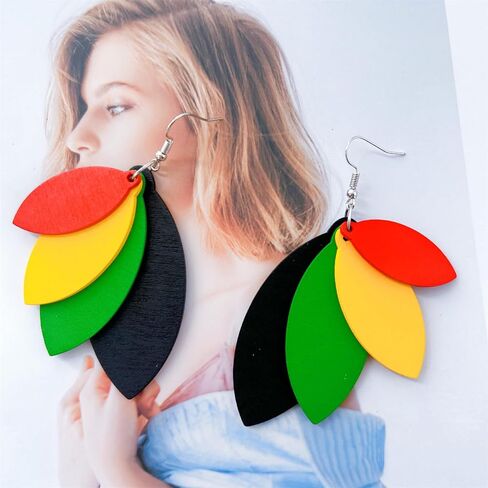 Dreuyet Juneteenth African Earrings for Women African Bohemian Multilayer Colorful Wooden Drop Earring Black History Month Earrings Ethnic Style Jewelry in Kuwait