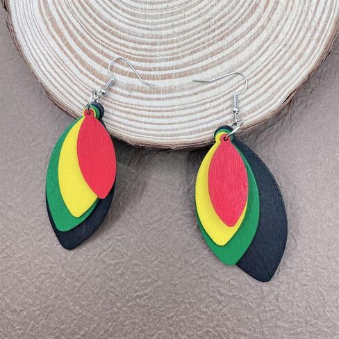 Dreuyet Juneteenth African Earrings for Women African Bohemian Multilayer Colorful Wooden Drop Earring Black History Month Earrings Ethnic Style Jewelry in Kuwait