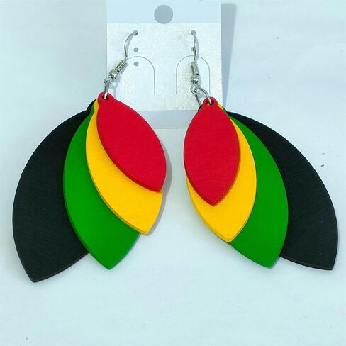 Dreuyet Juneteenth African Earrings for Women African Bohemian Multilayer Colorful Wooden Drop Earring Black History Month Earrings Ethnic Style Jewelry in Kuwait