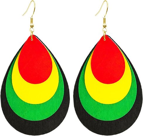 Dreuyet Juneteenth African Earrings for Women African Bohemian Multilayer Colorful Wooden Drop Earring Black History Month Earrings Ethnic Style Jewelry in Kuwait