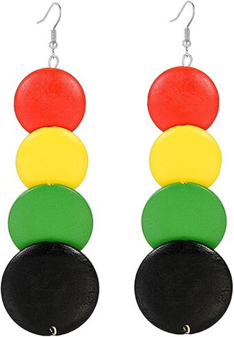 Dreuyet Juneteenth African Earrings for Women African Bohemian Multilayer Colorful Wooden Drop Earring Black History Month Earrings Ethnic Style Jewelry in Kuwait