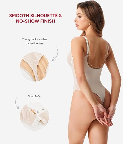 Nebility Shapewear Bodysuit for Women tummy control - V Neck Thong Body Suit with Underwire, Low back Going Out Tops in Kuwait