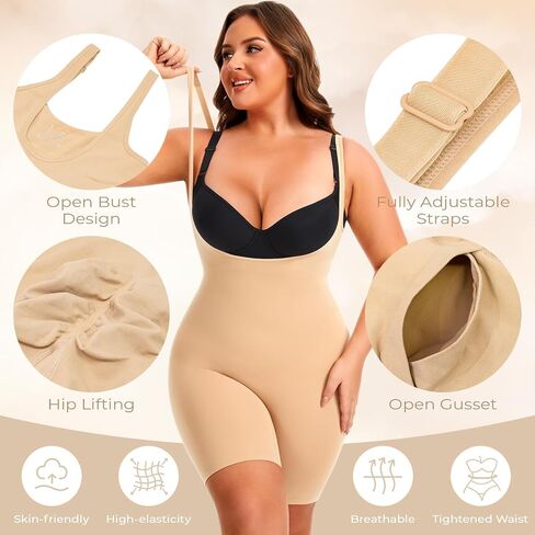 NaTen Plus Size Open Bust Shapewear Tummy Control Bodysuits for Women Seamless High Waisted Body Shaper Under Dress in Saudi Arabia