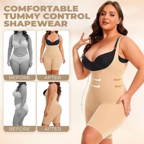 NaTen Plus Size Open Bust Shapewear Tummy Control Bodysuits for Women Seamless High Waisted Body Shaper Under Dress in Saudi Arabia