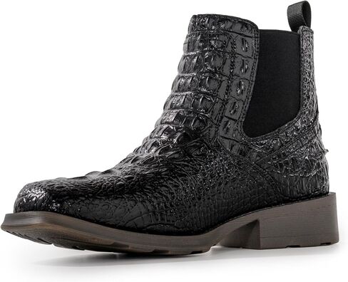 Cowboy Boots for Men Square Toe Western Chelsea Boots Slip on Ankle Boots Casual Mens Dress Shoes in Saudi Arabia