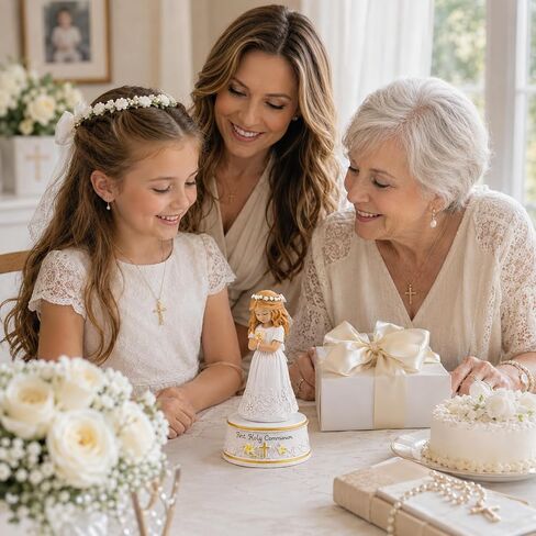 AIDLNS First Holy Communion Gifts for Girls, Plays The Lord's Prayer, Catholic Music Box Keepsake, Hand-Painted Resin White Dress Girl Figurine, Religious Collectible Decor in Saudi Arabia