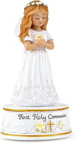 AIDLNS First Holy Communion Gifts for Girls, Plays The Lord's Prayer, Catholic Music Box Keepsake, Hand-Painted Resin White Dress Girl Figurine, Religious Collectible Decor in Saudi Arabia