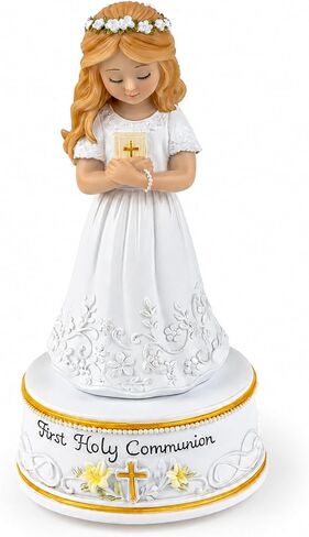 AIDLNS First Holy Communion Gifts for Girls, Plays The Lord's Prayer, Catholic Music Box Keepsake, Hand-Painted Resin White Dress Girl Figurine, Religious Collectible Decor in Saudi Arabia