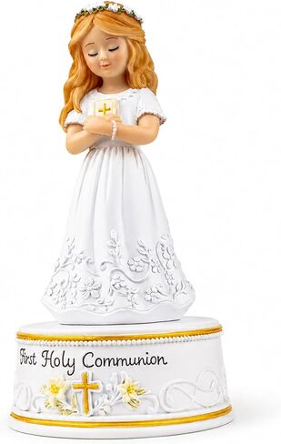 AIDLNS First Holy Communion Gifts for Girls, Plays The Lord's Prayer, Catholic Music Box Keepsake, Hand-Painted Resin White Dress Girl Figurine, Religious Collectible Decor in Saudi Arabia