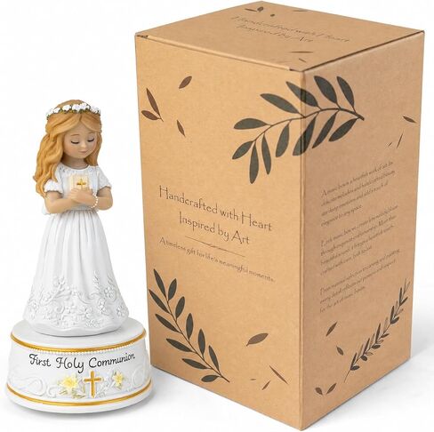 AIDLNS First Holy Communion Gifts for Girls, Plays The Lord's Prayer, Catholic Music Box Keepsake, Hand-Painted Resin White Dress Girl Figurine, Religious Collectible Decor in Saudi Arabia