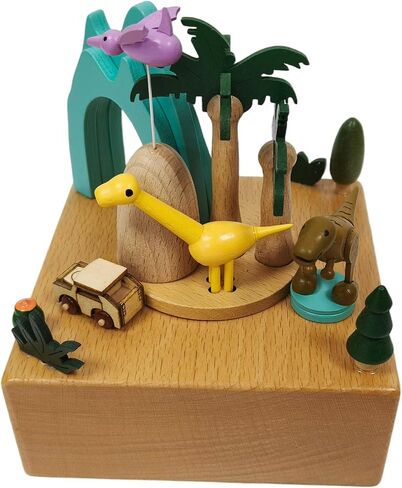 Wooden Jurassic Dinosaurs Music Box - Moving Car & Dinosaur, Mechanical Musical Box, Gift for Dinosaur Lovers and Music Box Enthusiasts, Unique Desk Decoration (Jurassic) in Saudi Arabia