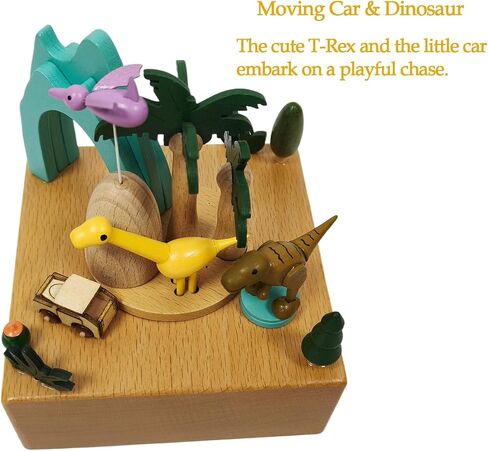 Wooden Jurassic Dinosaurs Music Box - Moving Car & Dinosaur, Mechanical Musical Box, Gift for Dinosaur Lovers and Music Box Enthusiasts, Unique Desk Decoration (Jurassic) in Saudi Arabia