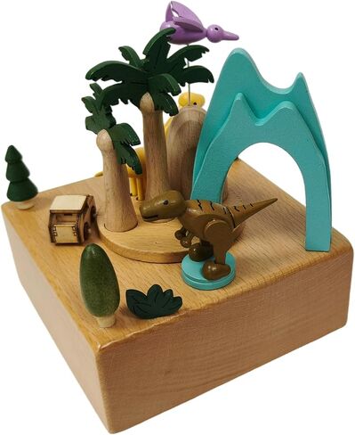 Wooden Jurassic Dinosaurs Music Box - Moving Car & Dinosaur, Mechanical Musical Box, Gift for Dinosaur Lovers and Music Box Enthusiasts, Unique Desk Decoration (Jurassic) in Saudi Arabia