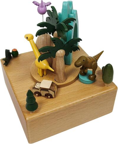 Wooden Jurassic Dinosaurs Music Box - Moving Car & Dinosaur, Mechanical Musical Box, Gift for Dinosaur Lovers and Music Box Enthusiasts, Unique Desk Decoration (Jurassic) in Saudi Arabia