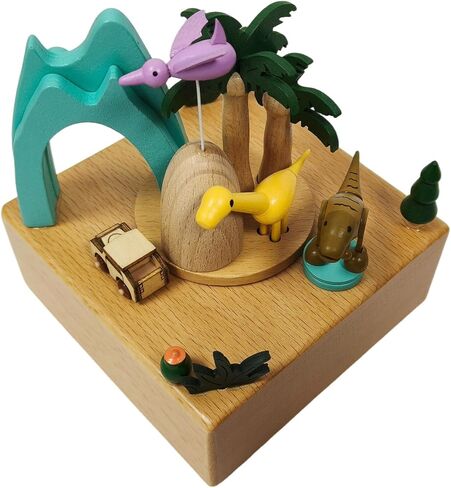 Wooden Jurassic Dinosaurs Music Box - Moving Car & Dinosaur, Mechanical Musical Box, Gift for Dinosaur Lovers and Music Box Enthusiasts, Unique Desk Decoration (Jurassic) in Saudi Arabia