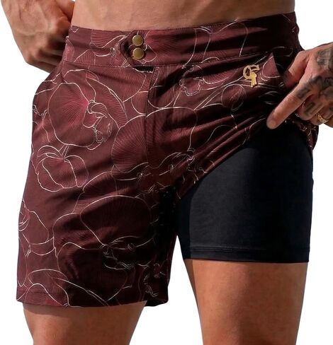 Tucann Men's Short Swim Shorts for Men Compression Liner Zipper Pocket Button Closure Chlorine Resistan 4 Way Stretch in Saudi Arabia