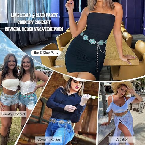 XZQTIVE Western Metal Concho Turquoise Belt for Women,Cowgirl Silver Waist Chain Belt for Dresses Jeans Country Concerts in Kuwait