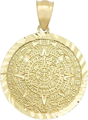 10K Yellow Gold Round Aztec Mayan Calendar Charm Pendant Mayan Gold 1.0 inch Diameter in Saudi Arabia