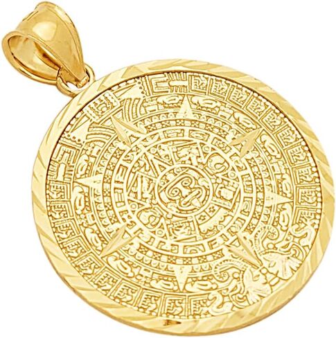 10K Yellow Gold Round Aztec Mayan Calendar Charm Pendant Mayan Gold 1.0 inch Diameter in Saudi Arabia