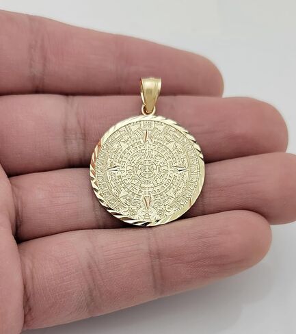 10K Yellow Gold Round Aztec Mayan Calendar Charm Pendant Mayan Gold 1.0 inch Diameter in Saudi Arabia