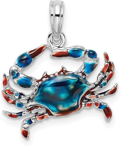 925 Sterling Nautical Sea Life Charm, Polished Enameled Blue Crab Pendant in Kuwait