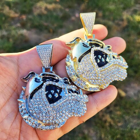 Gold Silver Plated Bull Dog Bulldog Head Large Charm Pendant Iced Bling Cubic Zirconia Hip Hop Style Jewelry in Kuwait