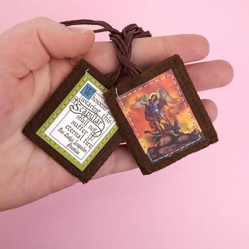 Needzo Saint Michael Brown Scapular with Medal and Cross, Devotional Pendant, Religious Keepsake Gift, 24 Inches in Kuwait