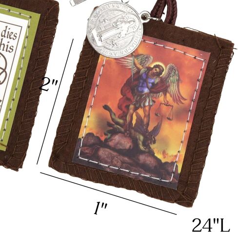 Needzo Saint Michael Brown Scapular with Medal and Cross, Devotional Pendant, Religious Keepsake Gift, 24 Inches in Kuwait