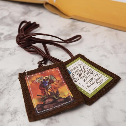 Needzo Saint Michael Brown Scapular with Medal and Cross, Devotional Pendant, Religious Keepsake Gift, 24 Inches in Kuwait