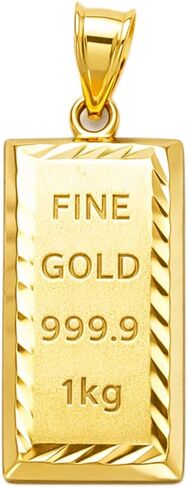 10K Yellow Gold Bar Shape Pendant Gold Bar Charm 1.4 in in Saudi Arabia