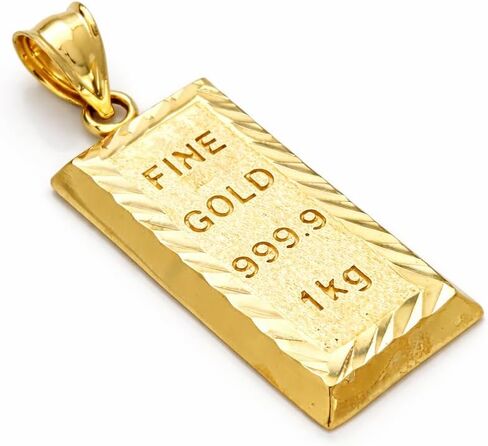10K Yellow Gold Bar Shape Pendant Gold Bar Charm 1.4 in in Saudi Arabia