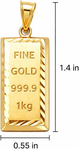 10K Yellow Gold Bar Shape Pendant Gold Bar Charm 1.4 in in Saudi Arabia