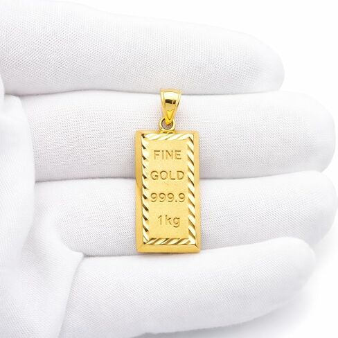 10K Yellow Gold Bar Shape Pendant Gold Bar Charm 1.4 in in Saudi Arabia