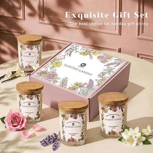 مجموعة شموع معطرة مكونة من 4 قطع، شموع شمع الصويا - الورد، الفانيليا، الياسمين، لأعياد الميلاد، وحفلات الزفاف، أو أي لحظة رومانسية من الاسترخاء in Kuwait