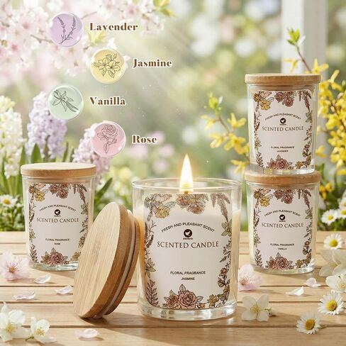 مجموعة شموع معطرة مكونة من 4 قطع، شموع شمع الصويا - الورد، الفانيليا، الياسمين، لأعياد الميلاد، وحفلات الزفاف، أو أي لحظة رومانسية من الاسترخاء in Kuwait