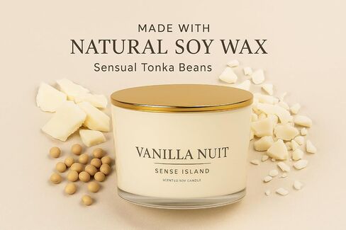 Vanilla Nuit 3 Wick Soy Candle – Large Creamy Vanilla Scented Candle for Home with Gold Lid & Beige Glass Vessal, Natural Soy Wax, Long Lasting Burn – Sensual Gourmand Fragrance, Luxury Gift for Women in Saudi Arabia
