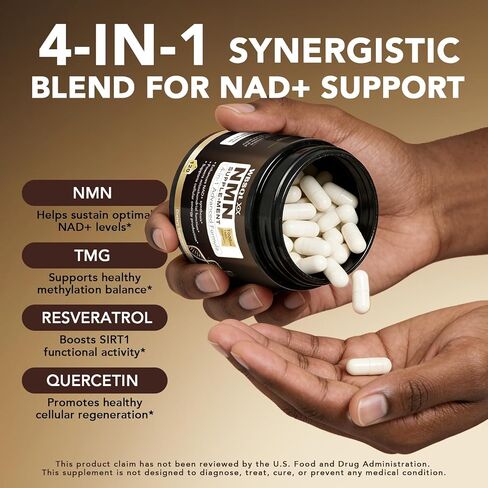NMN Supplements 1000mg Pure Organic – NMNH, NAD+ Alternative & NAD Supplement with Quercetin, Resveratrol 1000mg Organic, TMG & Quercetin for Cellular Support, 110 Capsules in Saudi Arabia