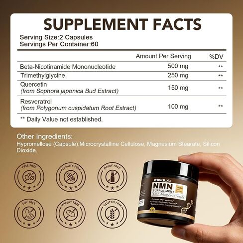 NMN Supplements 1000mg Pure Organic – NMNH, NAD+ Alternative & NAD Supplement with Quercetin, Resveratrol 1000mg Organic, TMG & Quercetin for Cellular Support, 110 Capsules in Saudi Arabia