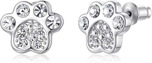 Crystal Dog Paw Earrings with White Zirconia,Hypoallergenic Girls Diamond,Memorial Gift for Pet Lovers,for Cat and Dog Lovers in Saudi Arabia