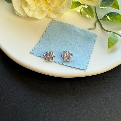 Crystal Dog Paw Earrings with White Zirconia,Hypoallergenic Girls Diamond,Memorial Gift for Pet Lovers,for Cat and Dog Lovers in Saudi Arabia