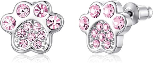 Crystal Dog Paw Earrings with White Zirconia,Hypoallergenic Girls Diamond,Memorial Gift for Pet Lovers,for Cat and Dog Lovers in Saudi Arabia