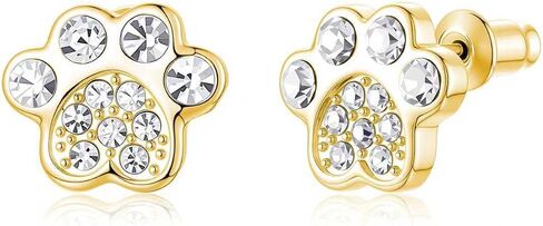 Crystal Dog Paw Earrings with White Zirconia,Hypoallergenic Girls Diamond,Memorial Gift for Pet Lovers,for Cat and Dog Lovers in Saudi Arabia