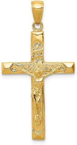 Solid 14k Yellow Gold Cross Pendant Crucifix Charm - 38mm x 20mm in Kuwait