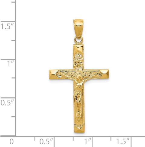 Solid 14k Yellow Gold Cross Pendant Crucifix Charm - 38mm x 20mm in Kuwait