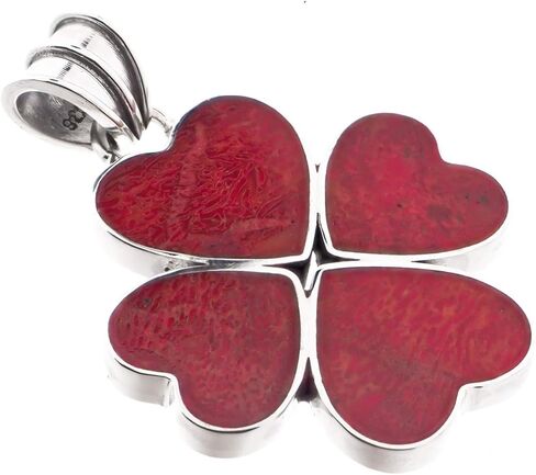 FifiRose South Pacific Ocean Red Coral Heart Flower 925 Sterling Silver Pendant, 1 1/4" in Kuwait
