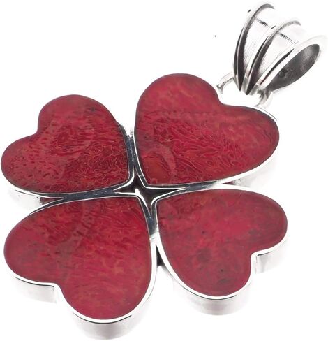 FifiRose South Pacific Ocean Red Coral Heart Flower 925 Sterling Silver Pendant, 1 1/4" in Kuwait
