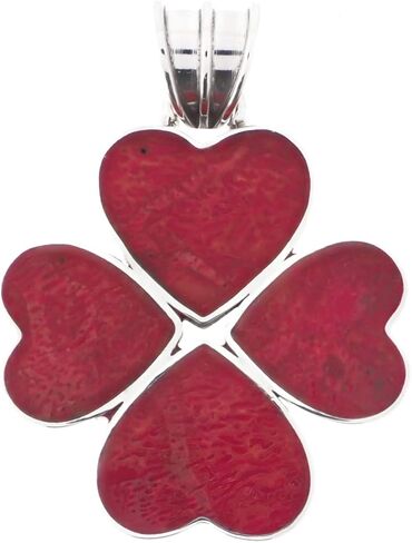 FifiRose South Pacific Ocean Red Coral Heart Flower 925 Sterling Silver Pendant, 1 1/4" in Kuwait