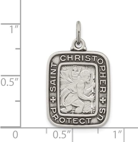 Solid 925 Sterling Silver Antiqued Square St. Christopher Medal Pendant (21mm Height x 15mm Width) in Kuwait