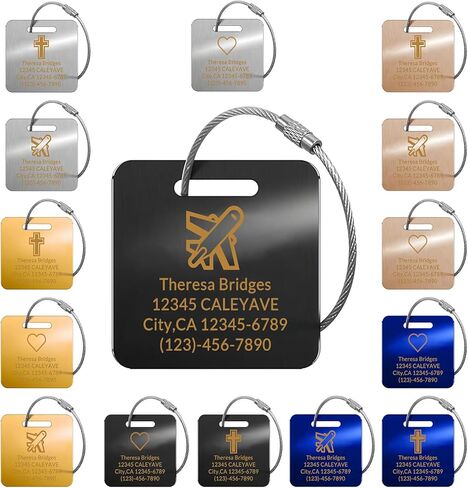(5pack Made in USA) Personalized Luggage Tags-Custom Metal Luggage Tags for Suitcases, Backpacks Bags Handbags (Blue (3.8×2)) in Kuwait
